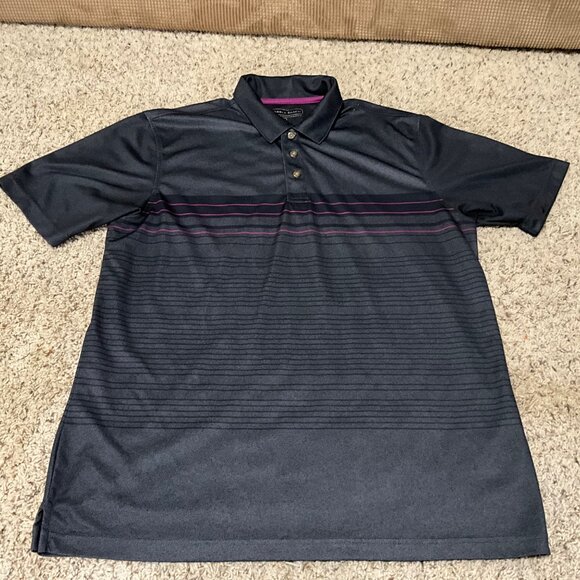 Pebble Beach Mens Performance Polo Shirt Black With Purple Stripes Size Large - Picture 12 of 13